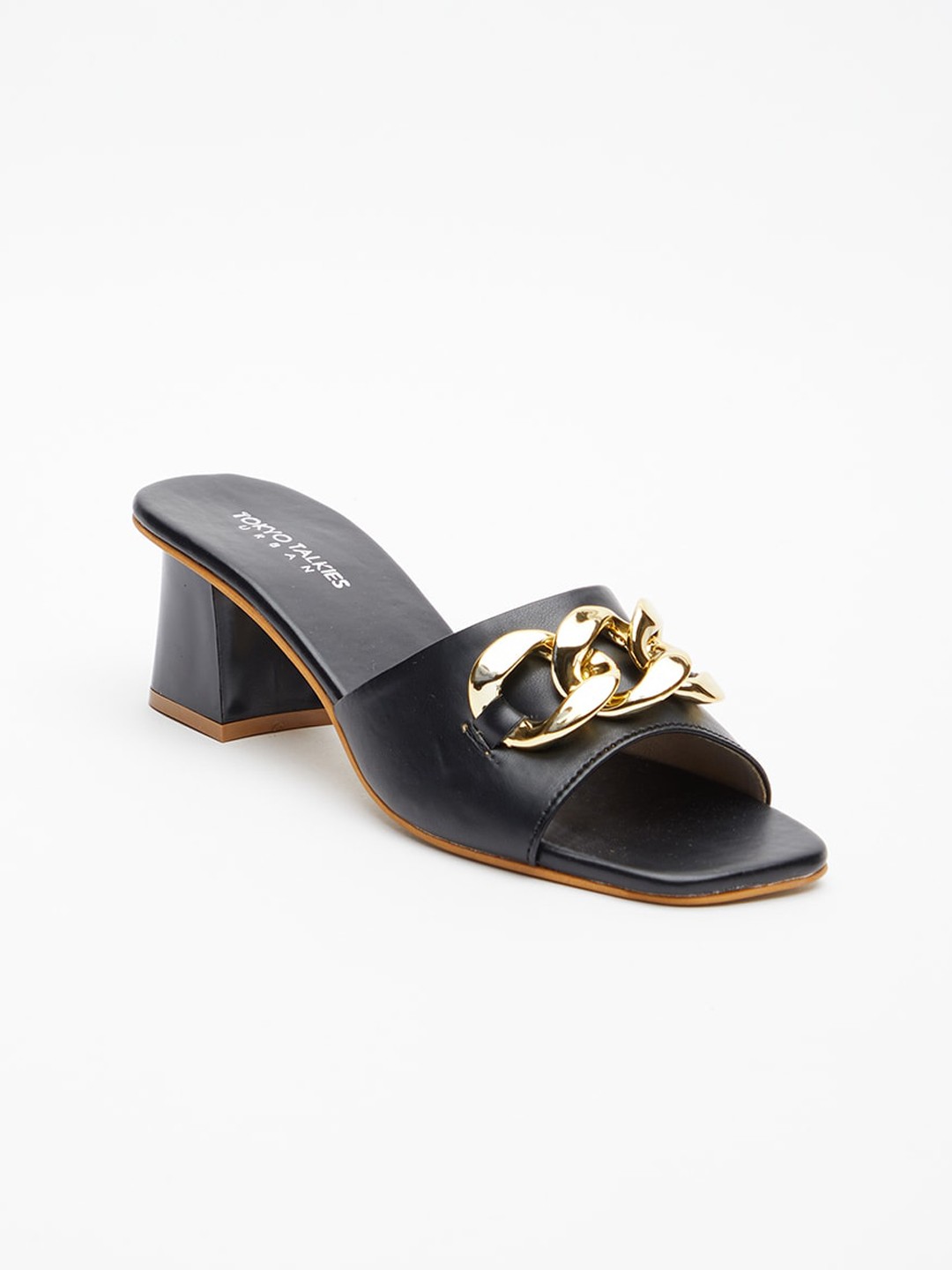 

Tokyo Talkies Women Black Embellished Block Mules With Buckles