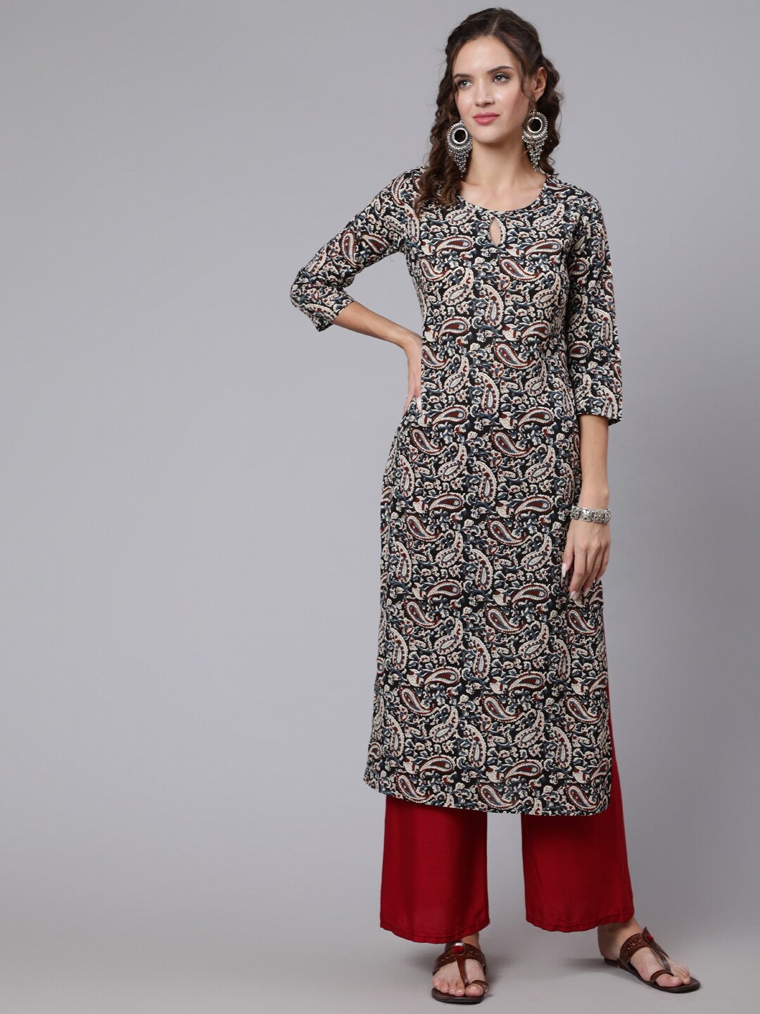 

Nayo Women Black Ethnic Motifs Printed Keyhole Neck Kurta