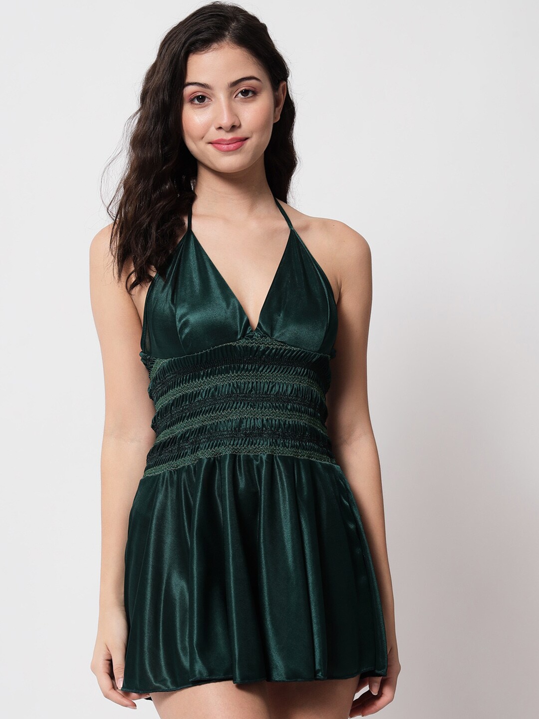 

Klamotten Women Green Halter Neck Baby Doll