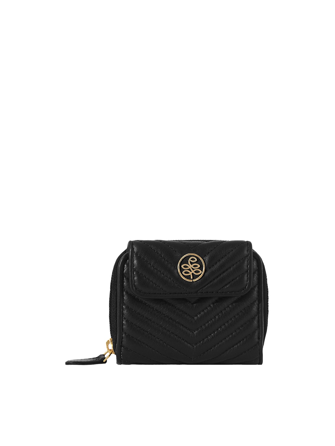 

Eske Women Textured Quilted Leather Two Fold Wallet, Black