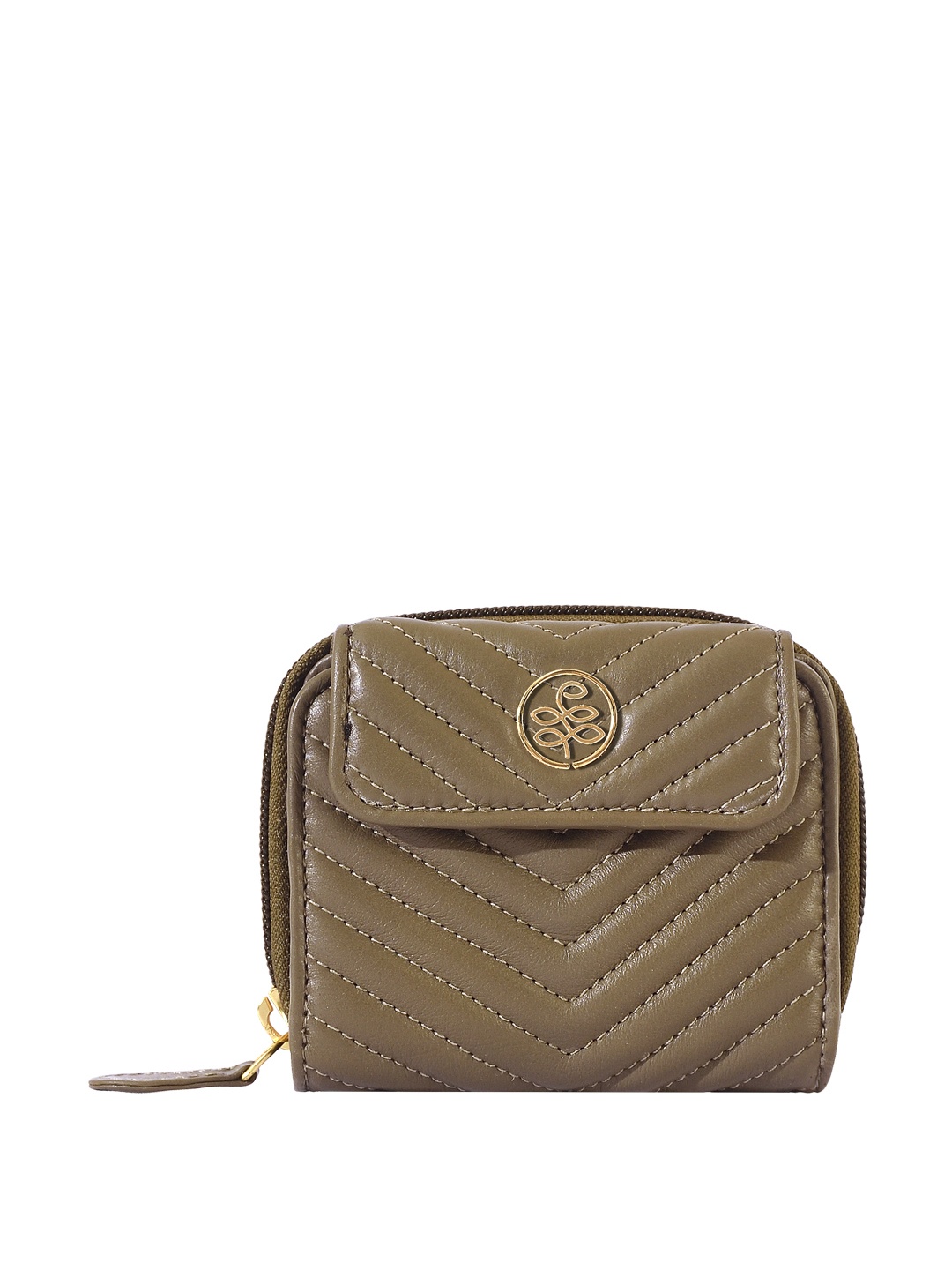 

Eske Women Striped Quilted Leather Zip Around Wallet, Taupe