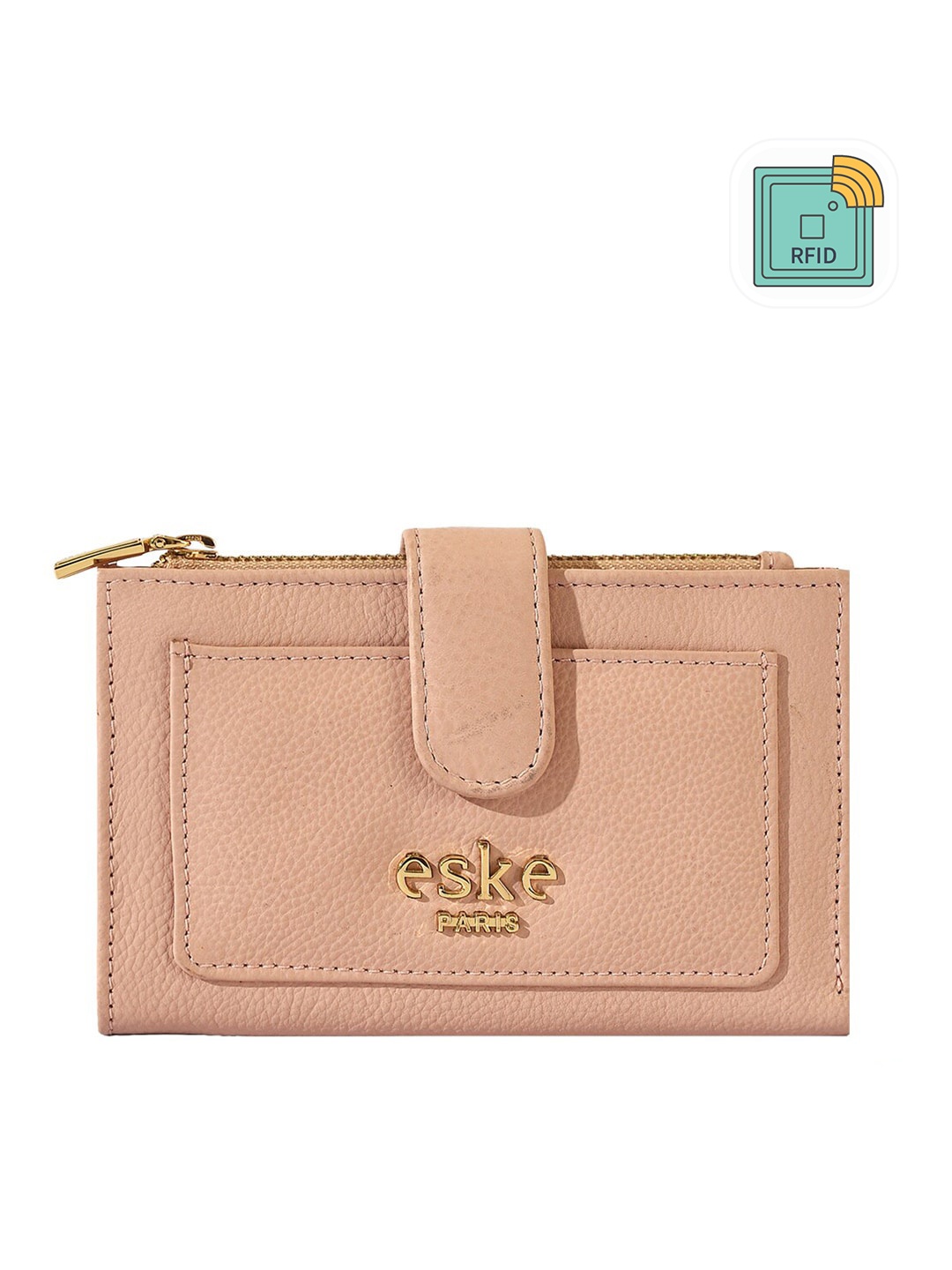 

Eske Women Textured Leather Two Fold Wallet, Rose