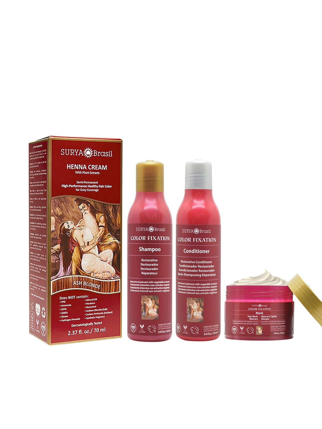 

SURYA Brasil Hair Care Combo Ash Blonde + Shampoo + Conditioner + Hair Mask, Gold