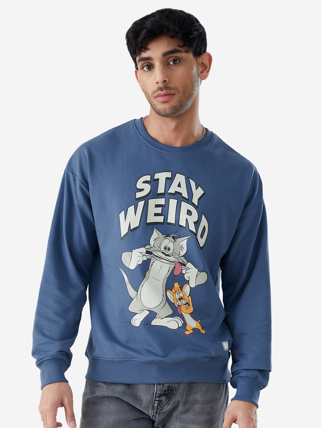 

The Souled Store Cotton Tom & Jerry Stay Printed Oversized Sweatshirt, Blue