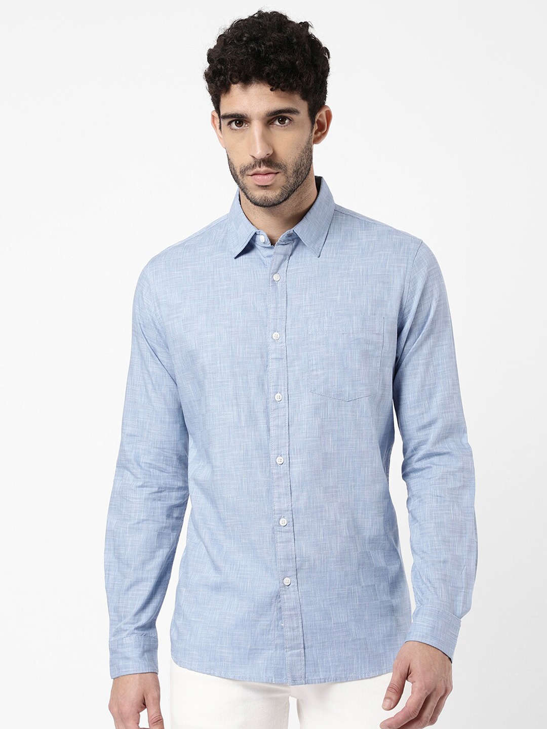 

R&B Men Solid Casual Shirt, Blue