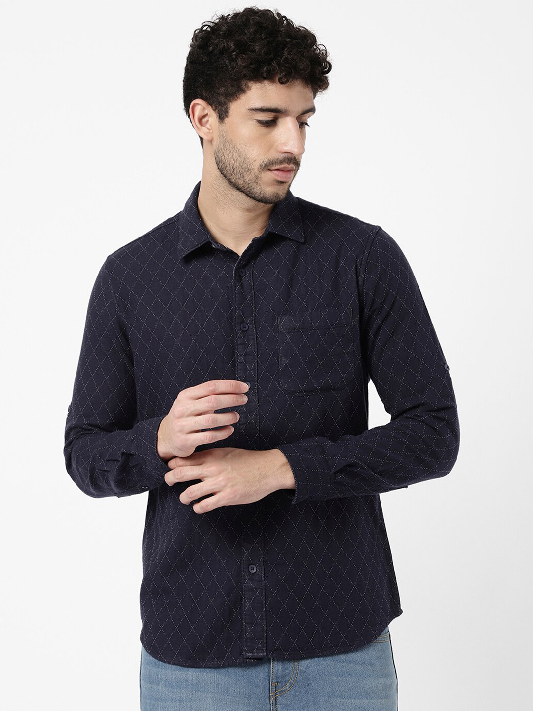 

R&B Men Printed Casual Shirt, Blue