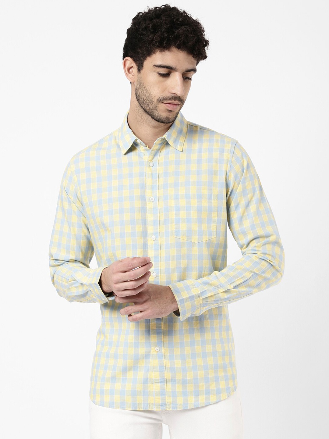

R&B Men Checked Casual Shirt, Yellow
