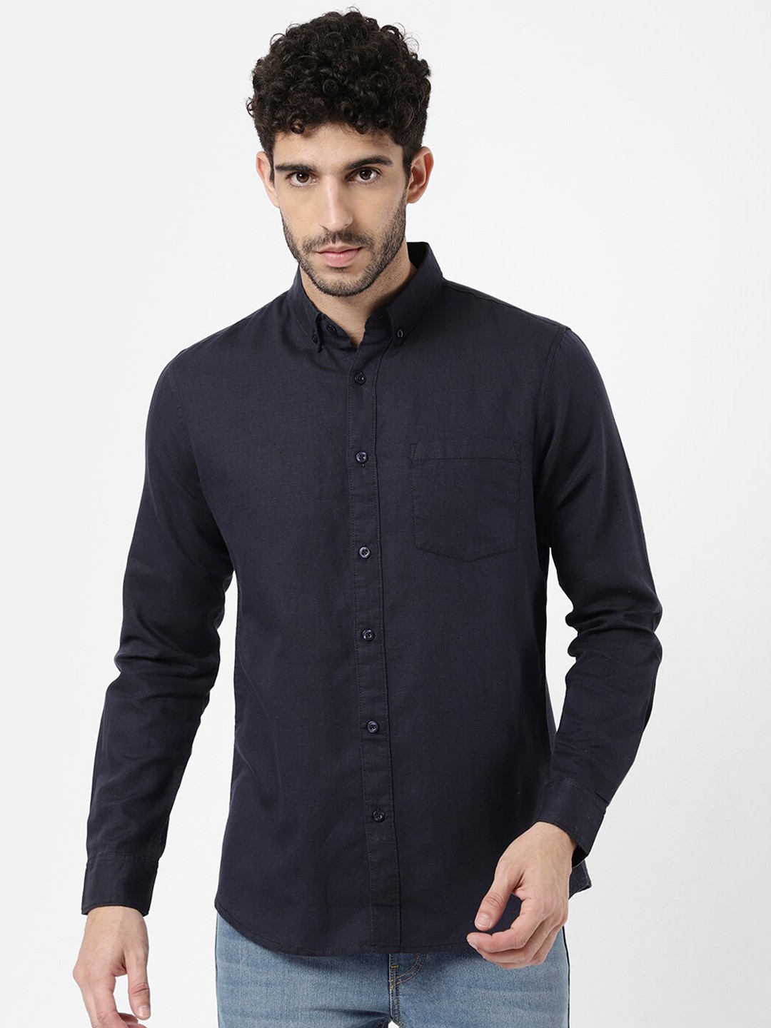 

R&B Men Solid Casual Shirt, Navy blue