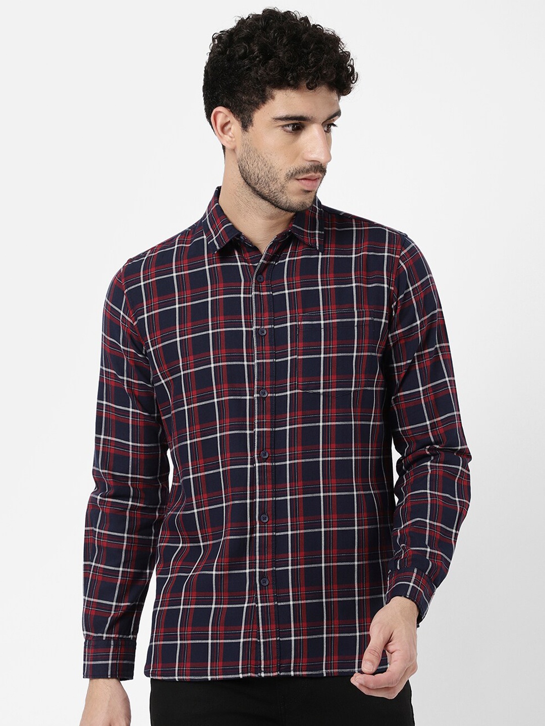 

R&B Men Tartan Checked Casual Shirt, Blue