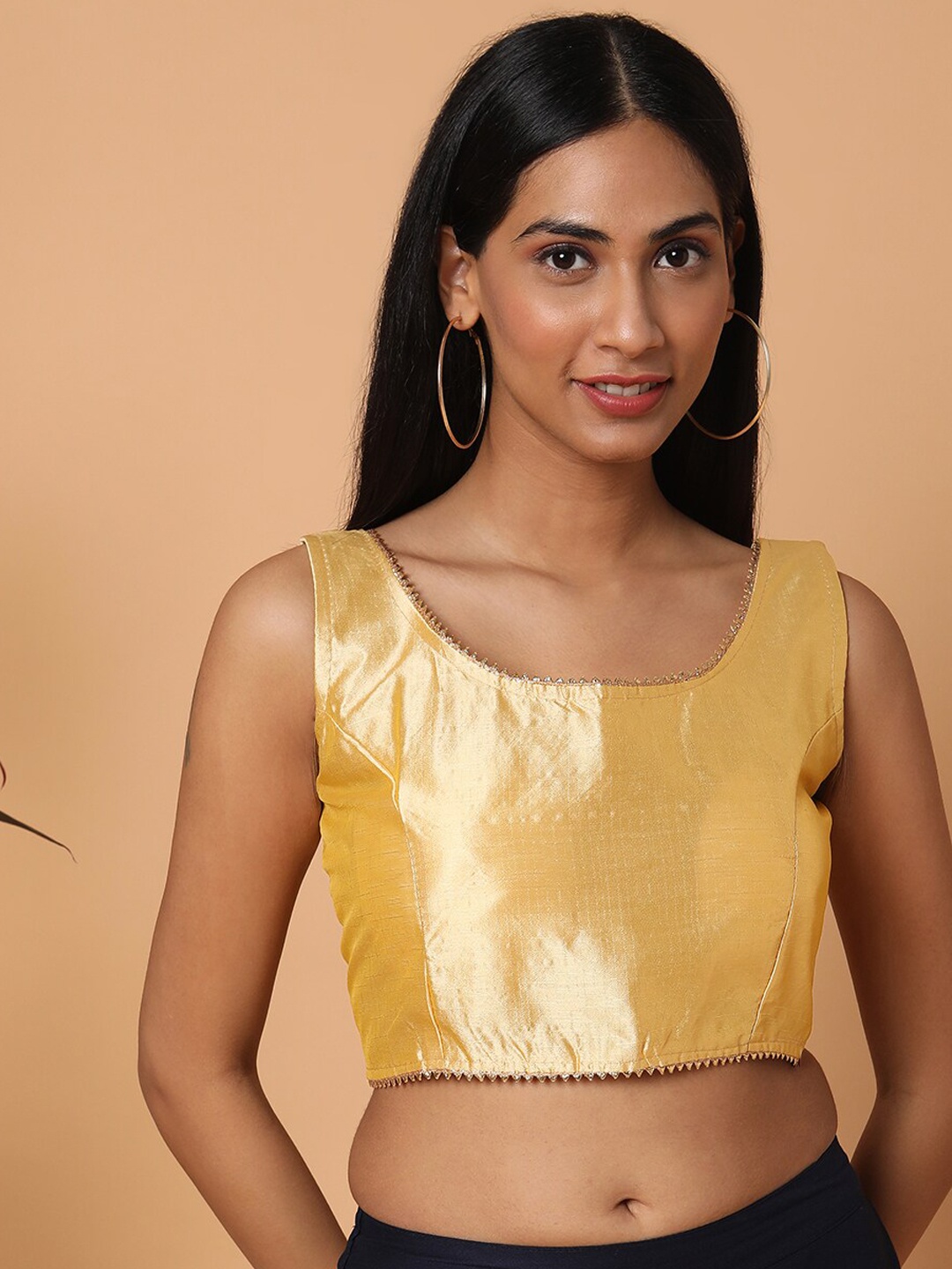 

SALWAR STUDIO Gold-Toned Gotta Patti Sleeveless Saree Blouse