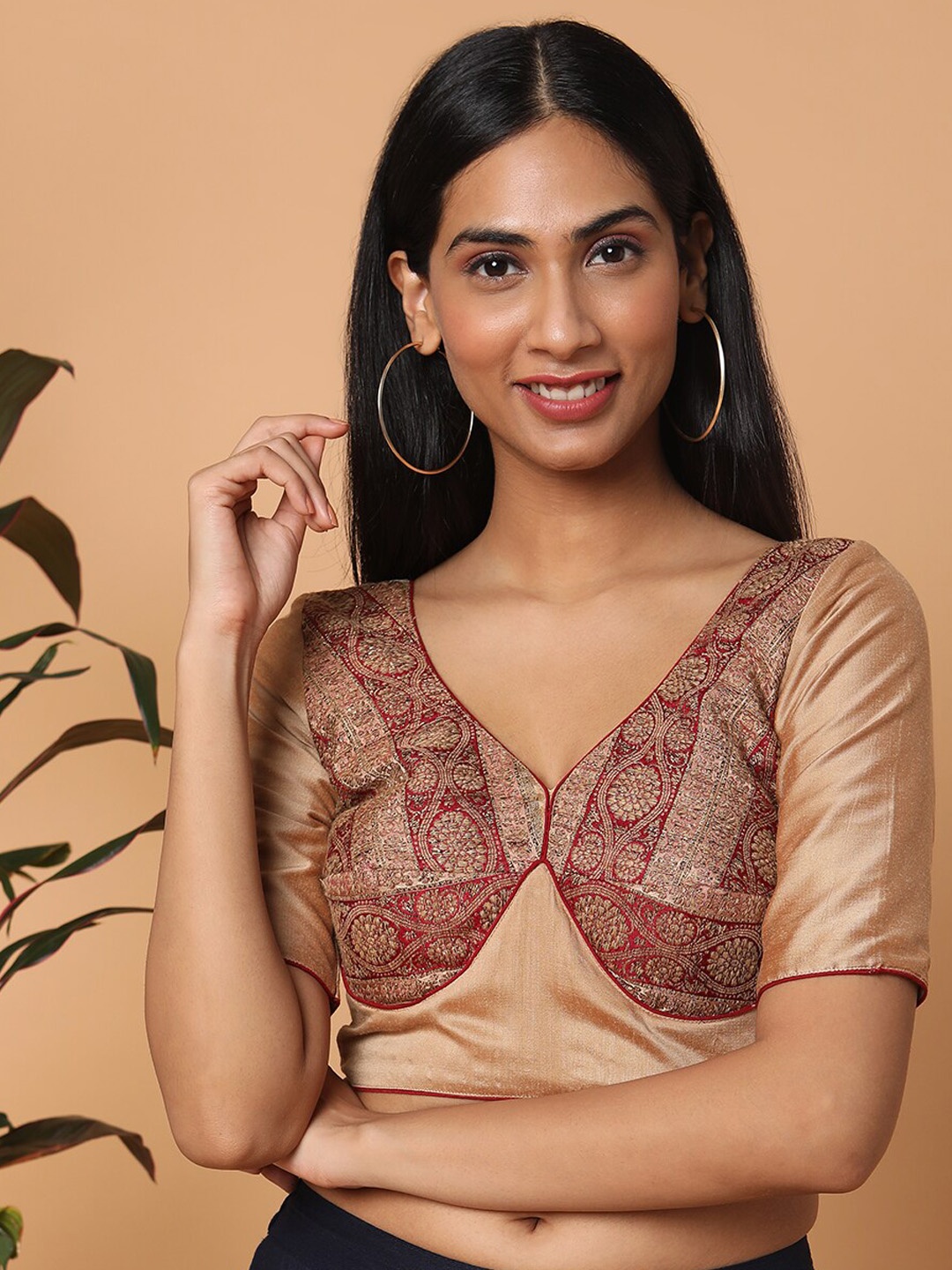 

SALWAR STUDIO Woman Gold Silk Blend Readymade Saree Blouse