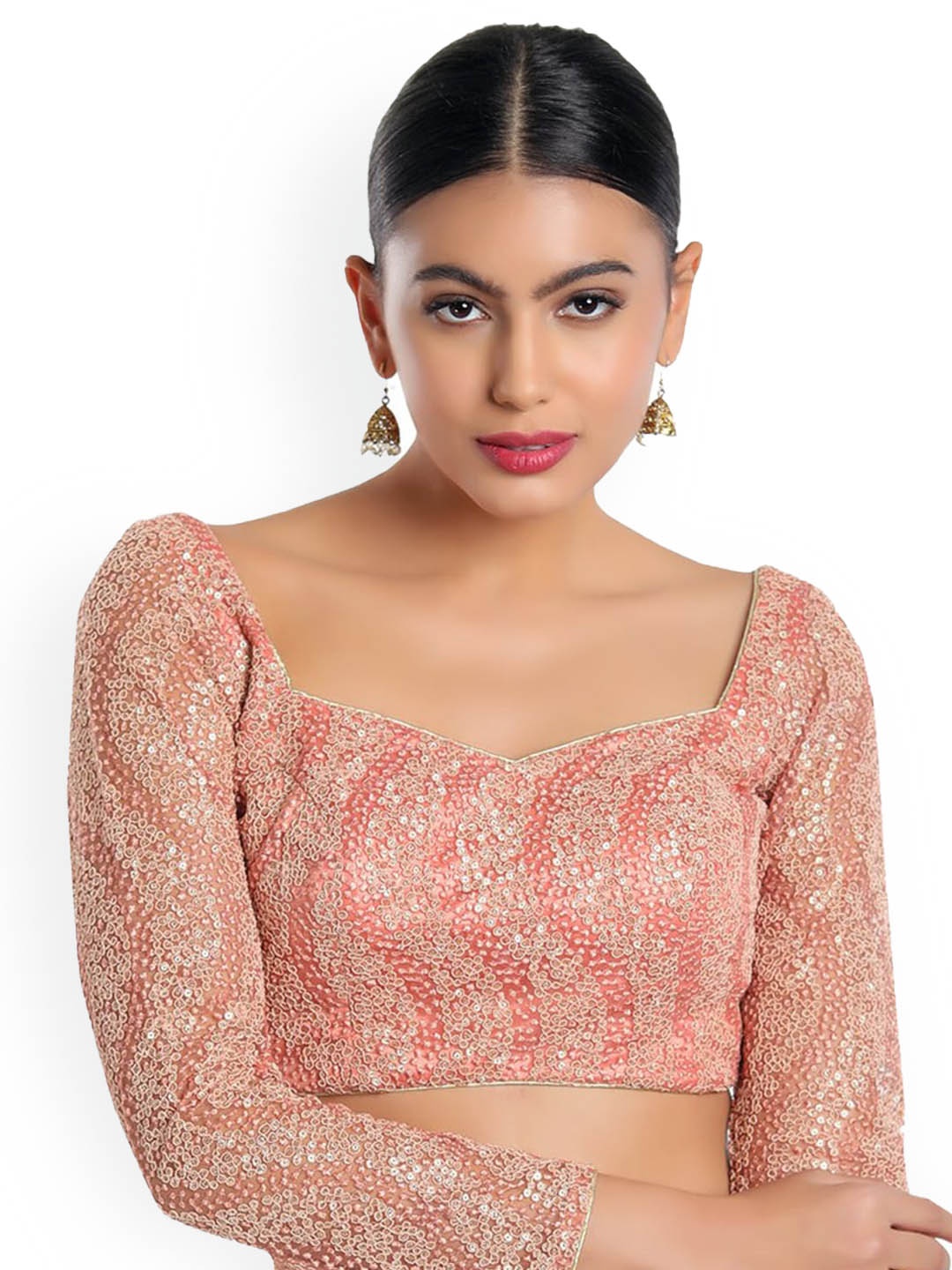 

SALWAR STUDIO Woman Peach Net Readymade Saree Blouse