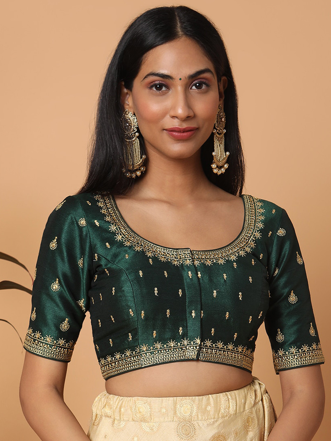 

SALWAR STUDIO Green Embroidered Readymade Saree Blouse