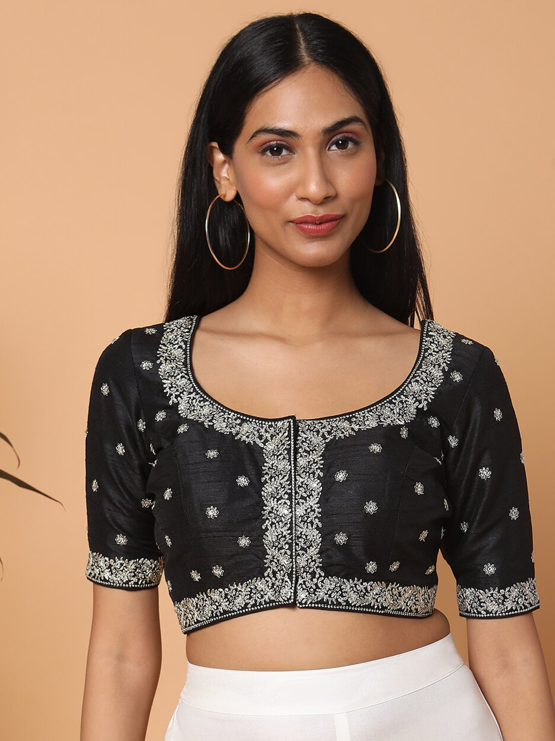 

SALWAR STUDIO Black Embroidered Readymade Saree Blouse