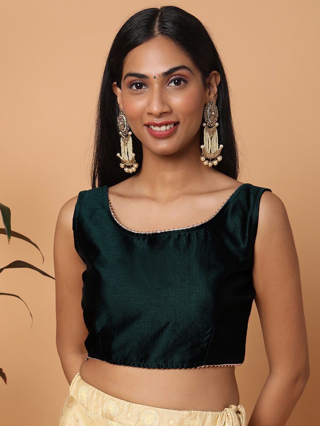 

SALWAR STUDIO Women Green Gotta Patti Sleeveless Saree Blouse