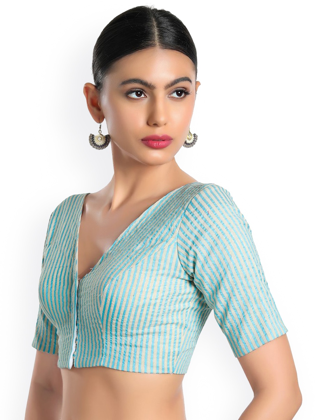 

SALWAR STUDIO Woman Blue Cotton Readymade Saree Blouse