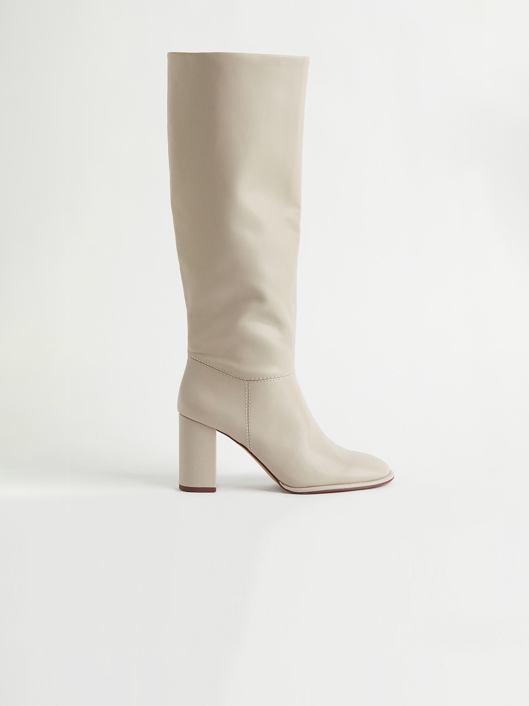 

H&M Women Beige Knee-High Heeled Boots