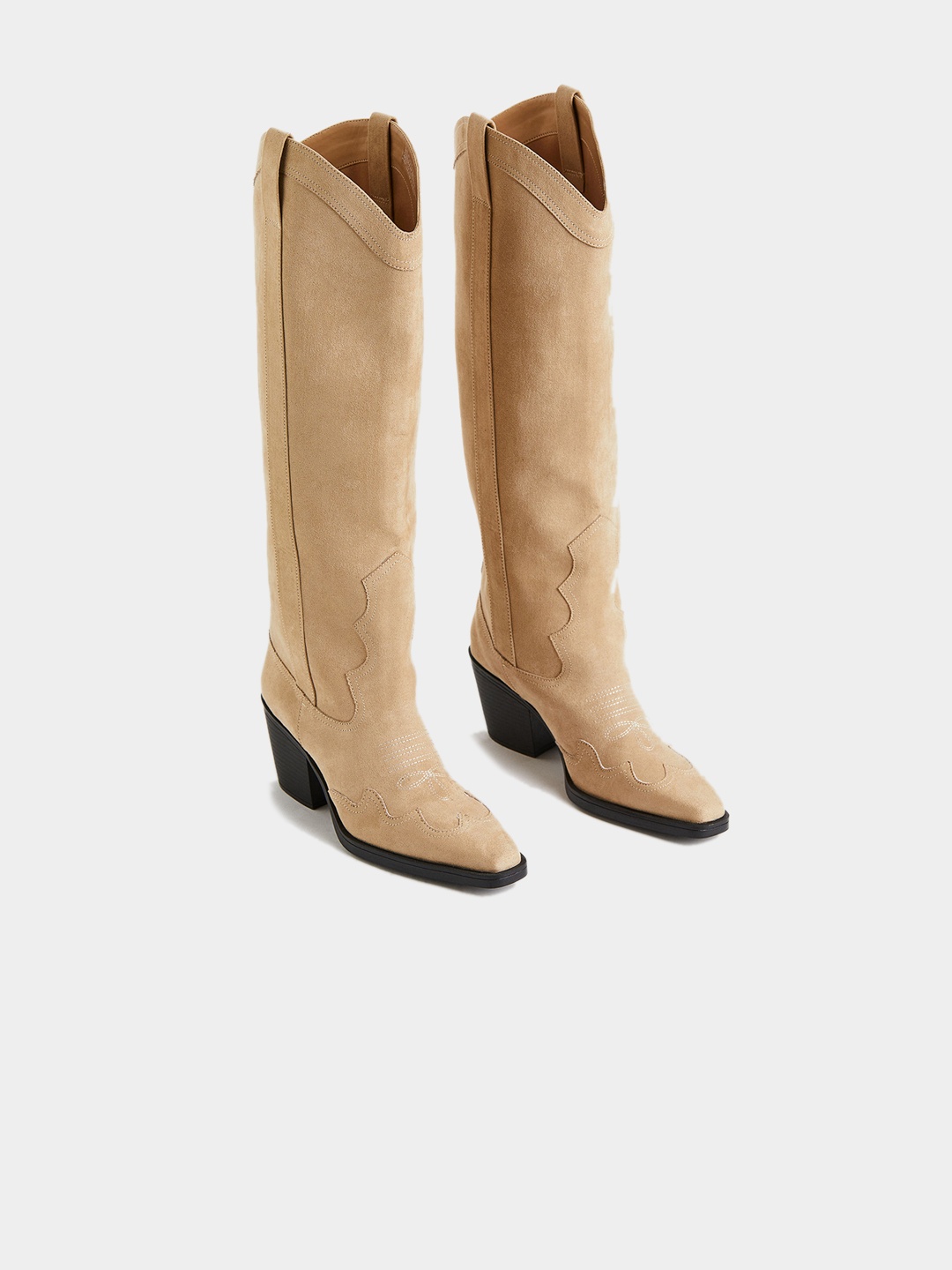 

H&M Women Beige Knee-High Heeled Boots