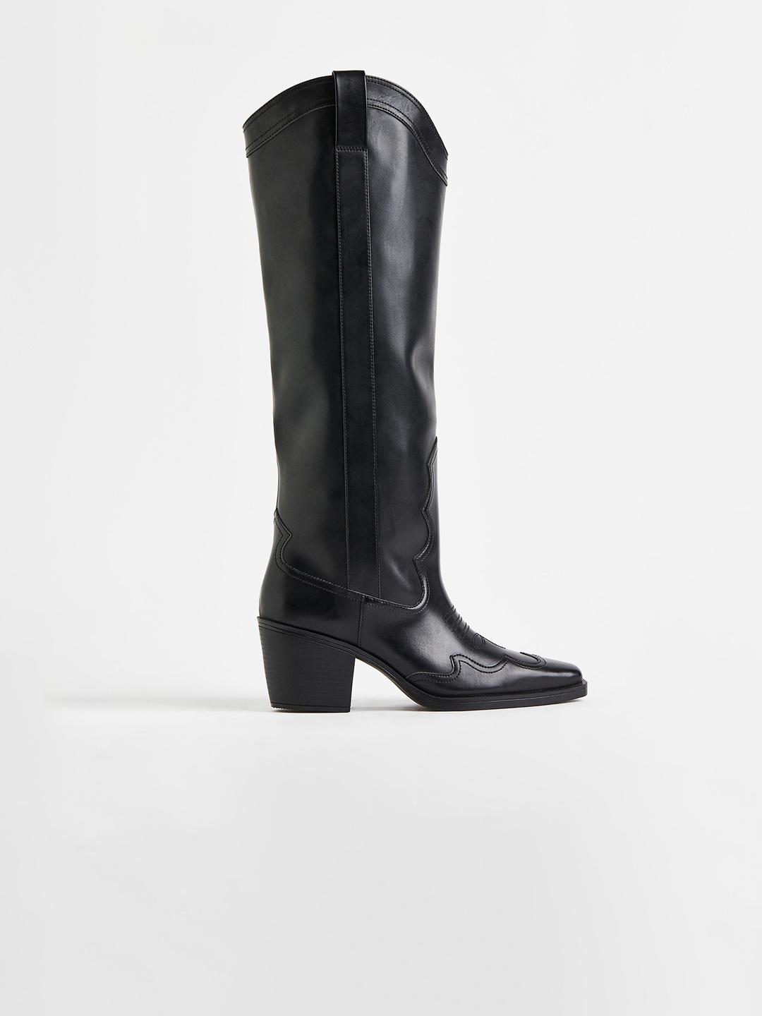 

H&M Women Black Knee-High Heeled Boots