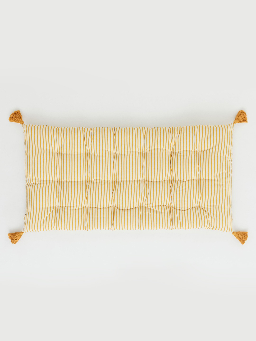 

H&M Yellow & White Striped Rectangular Tasselled Cushion