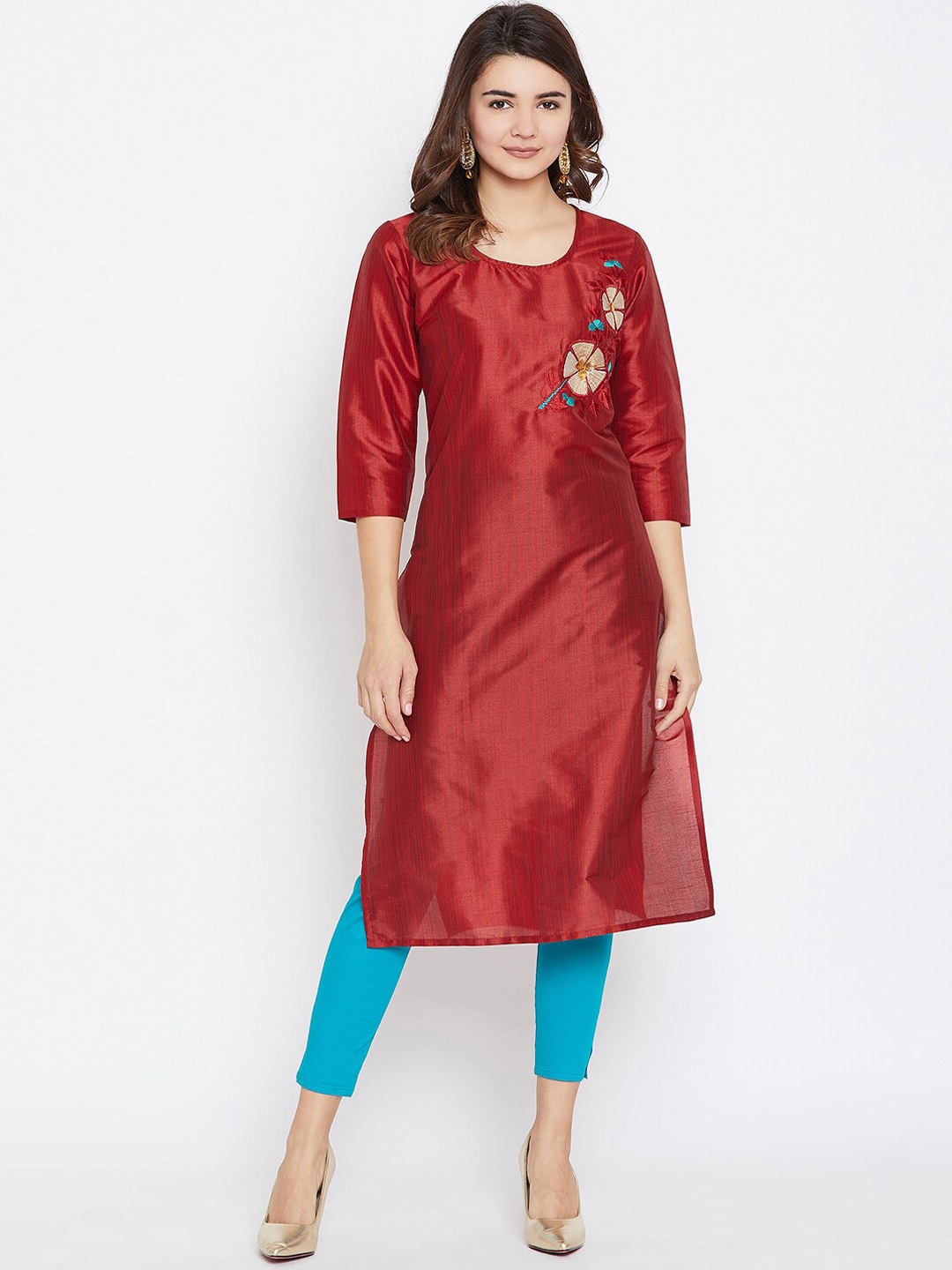 

AgrohA Women Maroon Solid Kurta