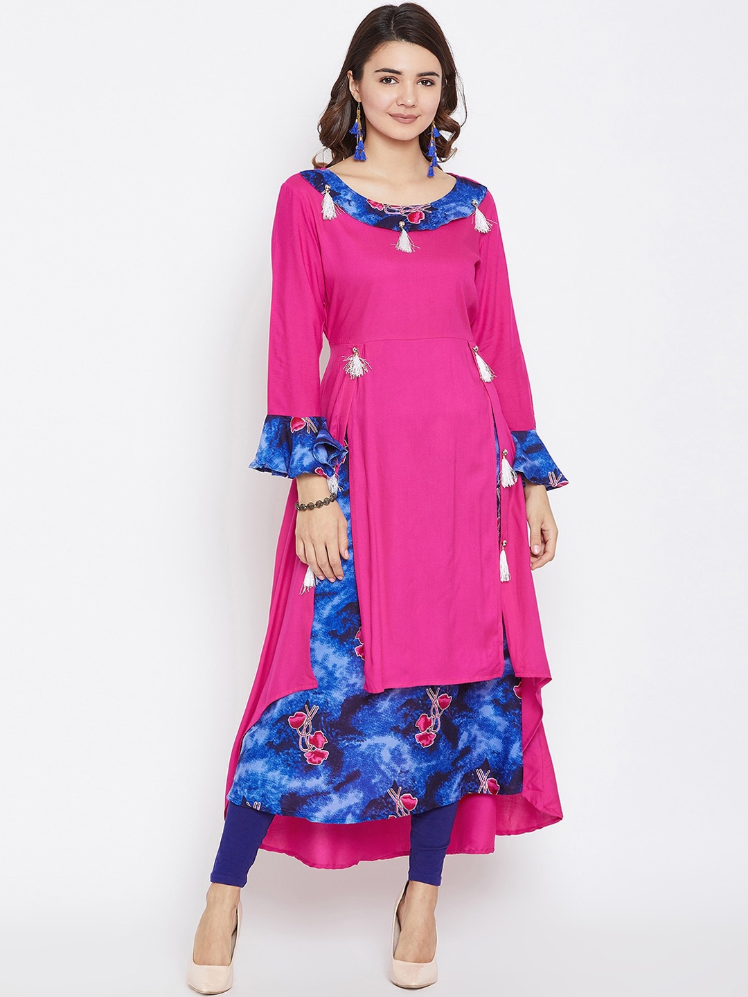 

AgrohA Women Pink Printed Flared Sleeves Anarkali Kurta