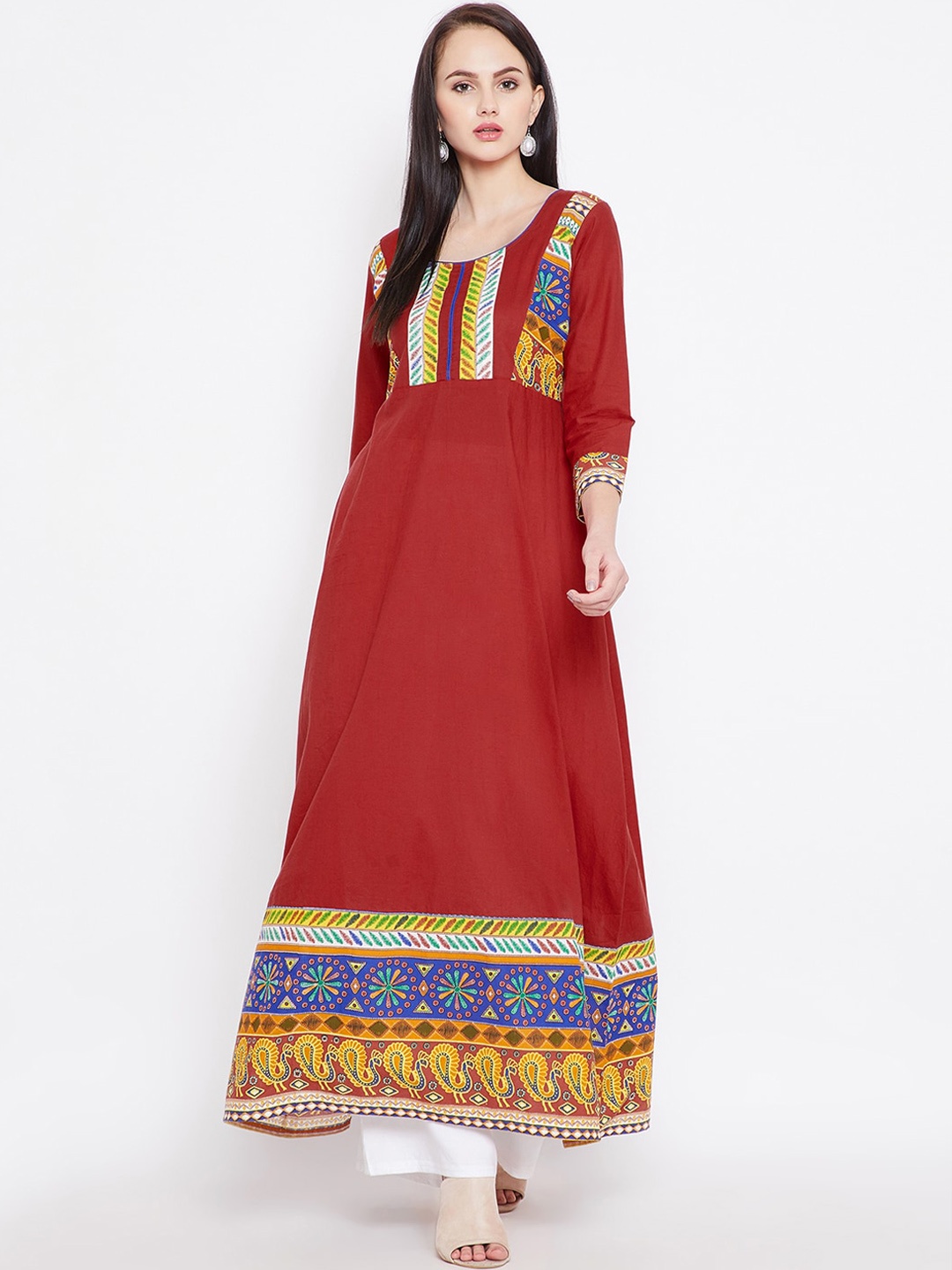 

AgrohA Women Maroon & Blue Ethnic Motifs Printed Anarkali Kurta