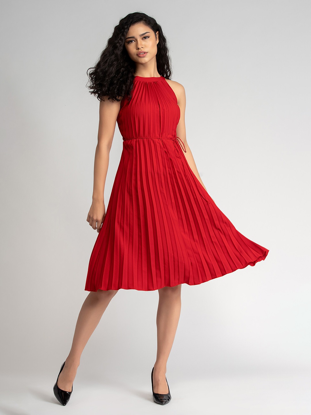 

AASK Halter Neck Crepe A-Line Dress, Red