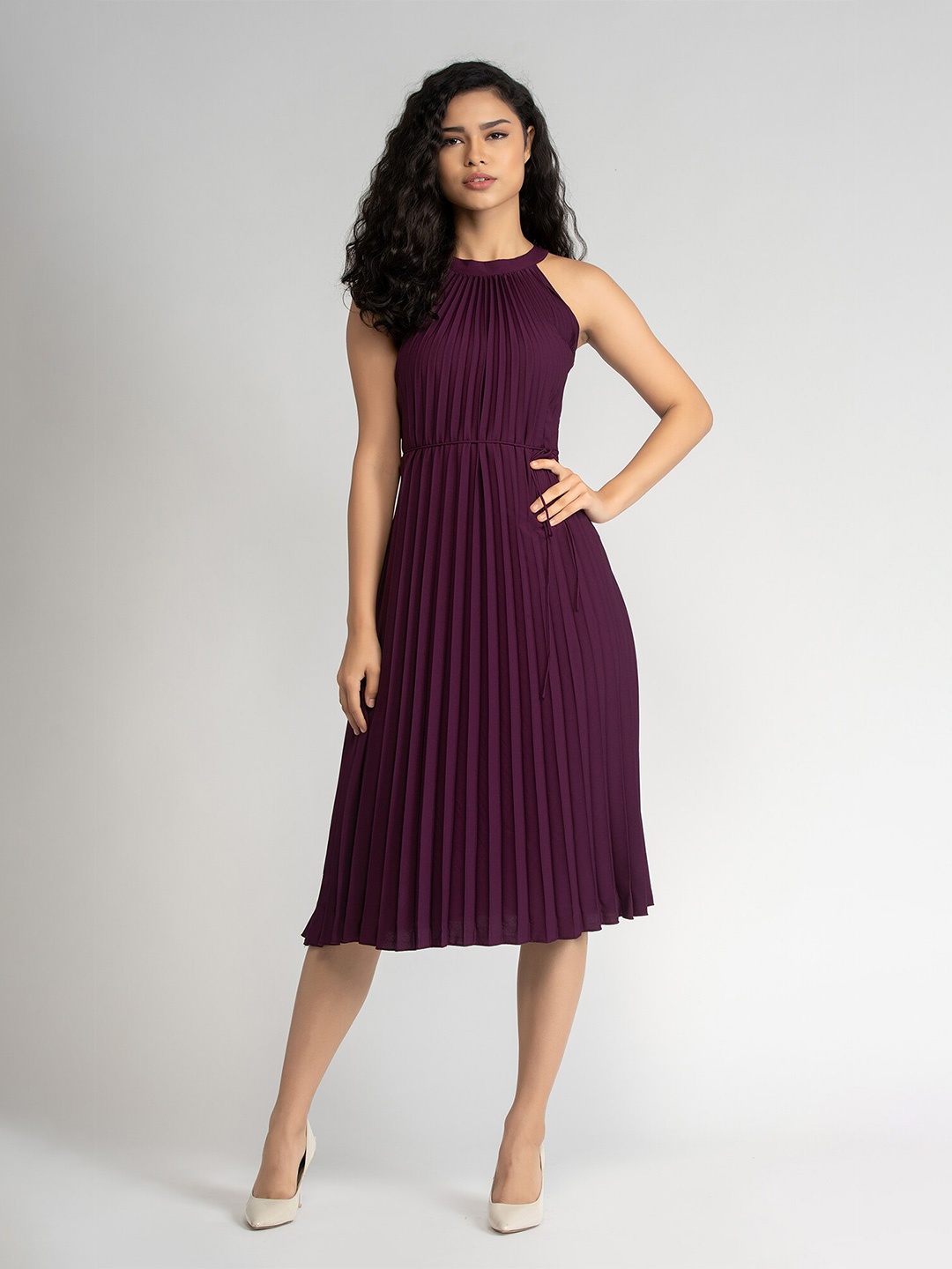 

AASK Purple Women Crepe A-Line Midi Dress