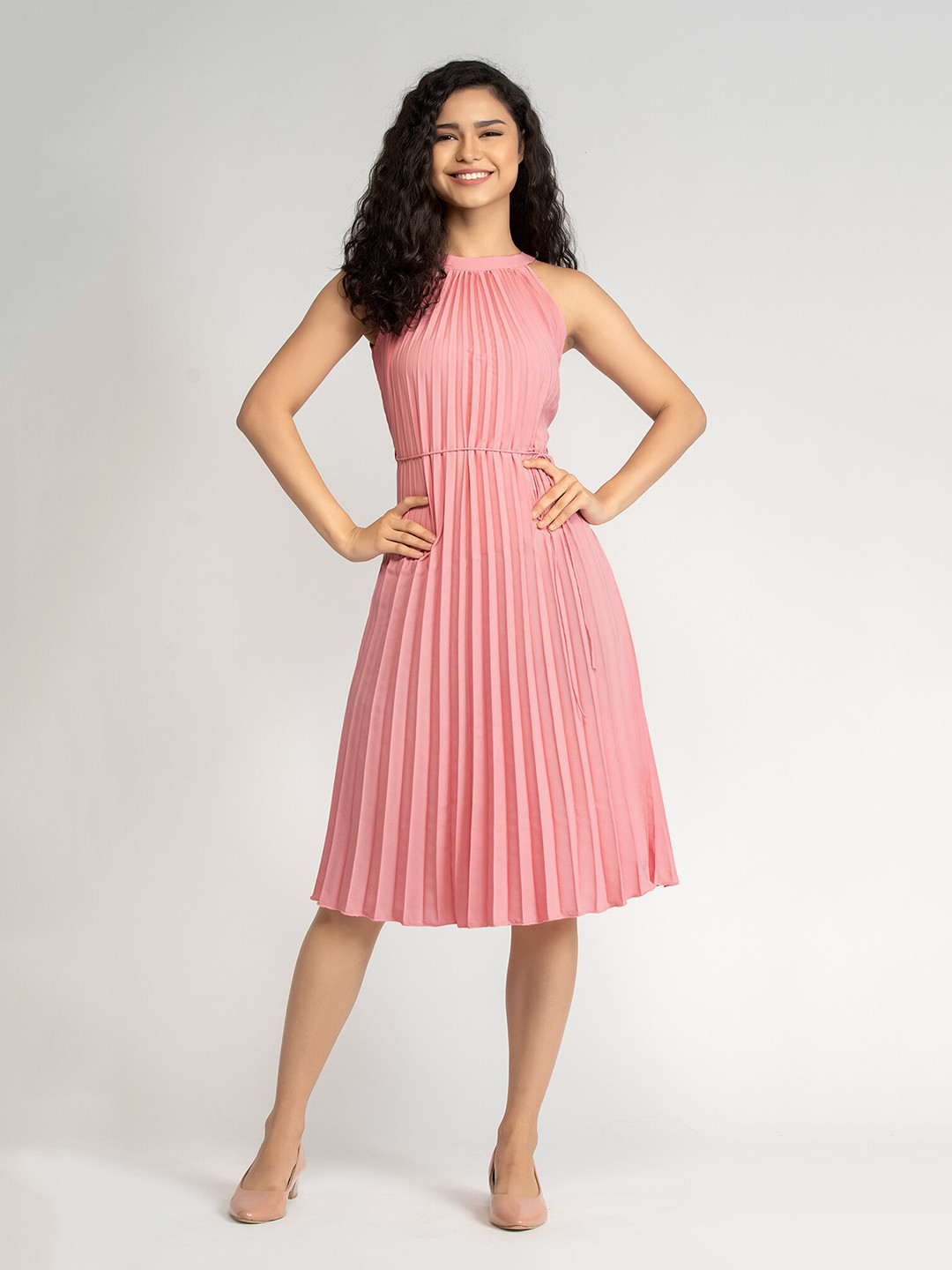 

AASK Pink Striped Crepe Dress