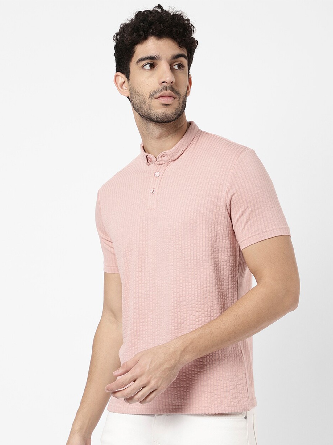 

R&B Men Pink Polo Collar Cotton T-shirt