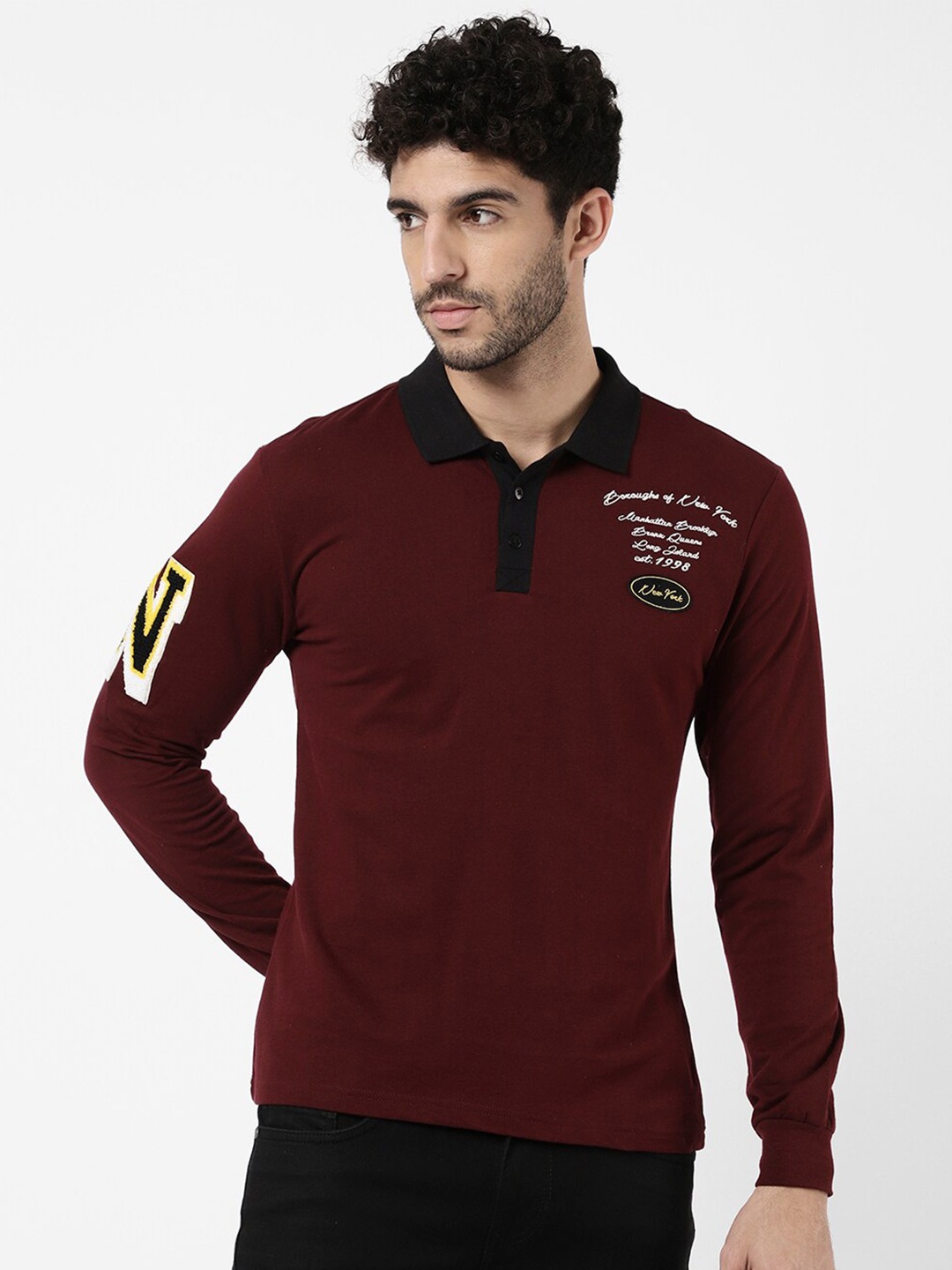 

R&B Men Maroon Polo Collar Cotton T-shirt