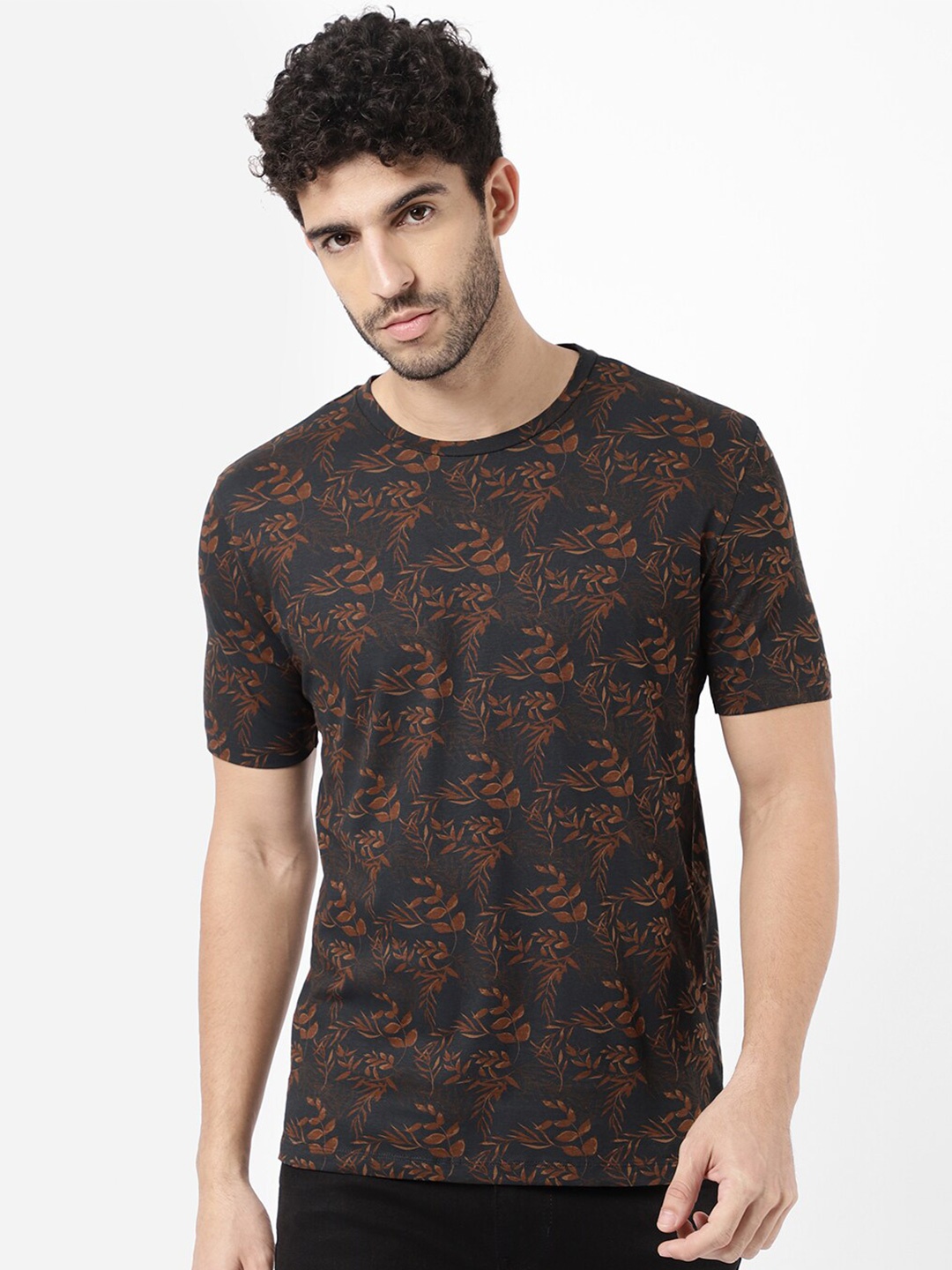

R&B Men Blue Printed Cotton T-shirt