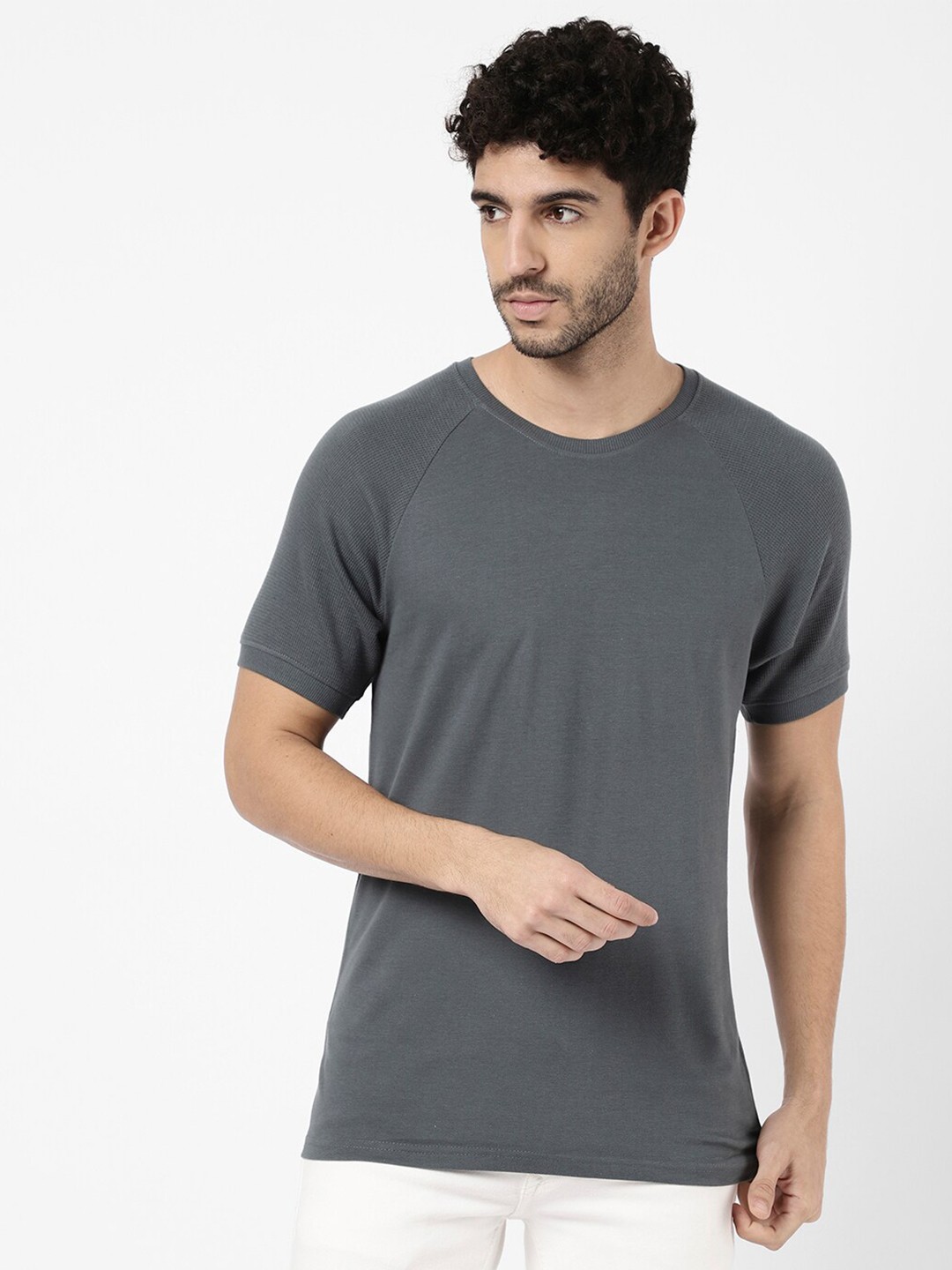

R&B Men Grey Cotton T-shirt