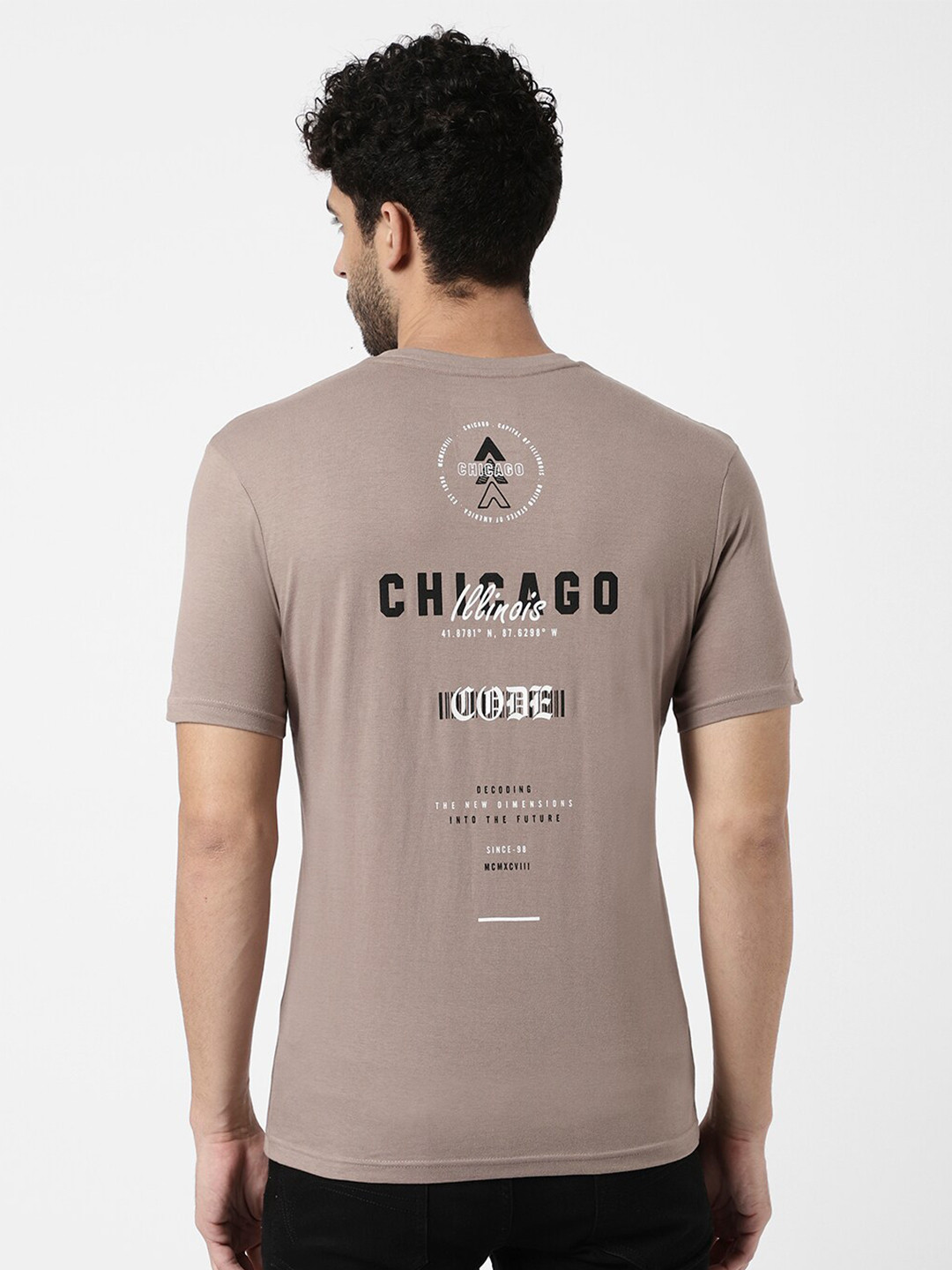 

R&B Men Beige & Black Typography Printed Cotton T-shirt
