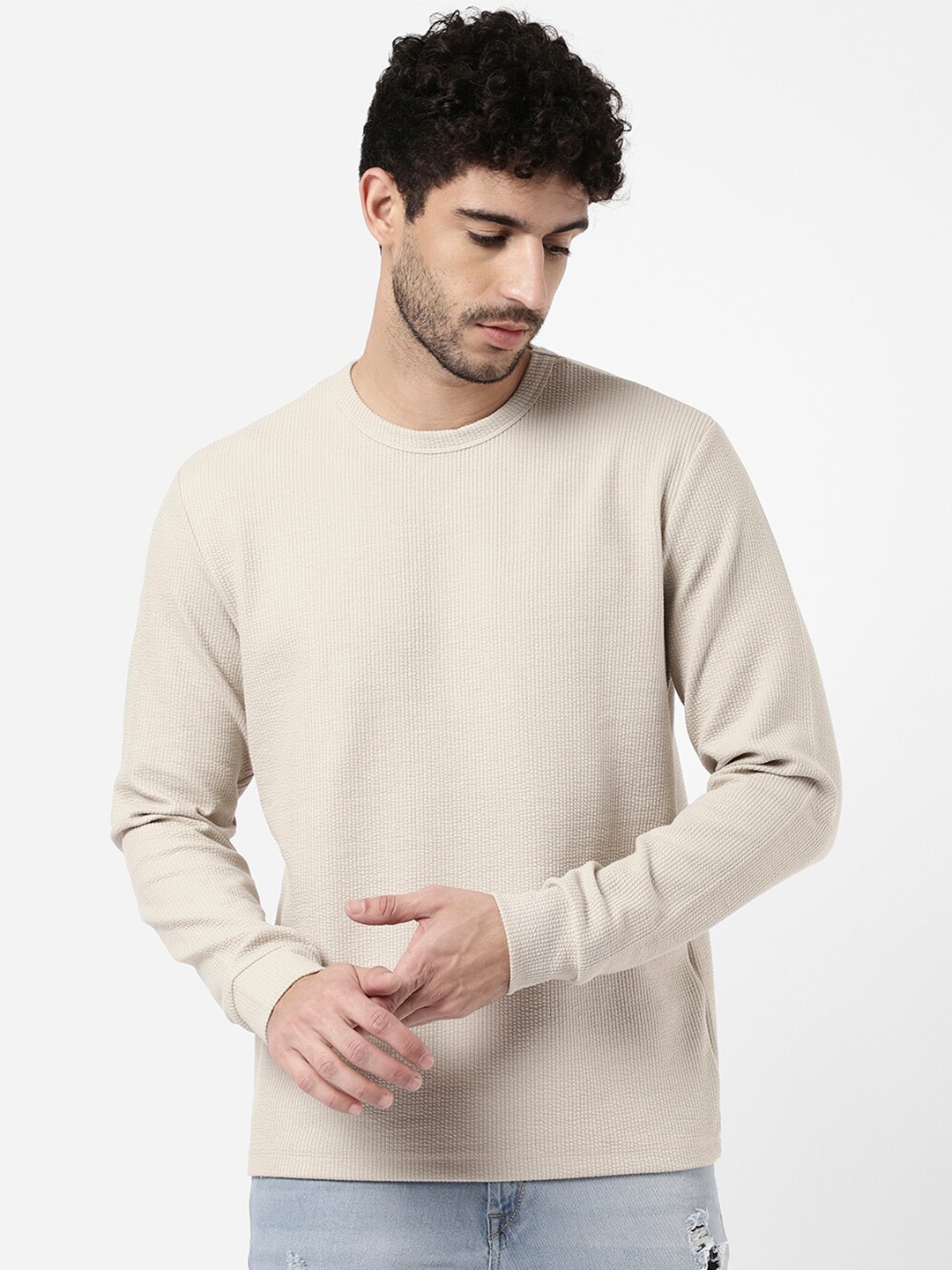 

R&B Men Cream-Coloured Cotton T-shirt