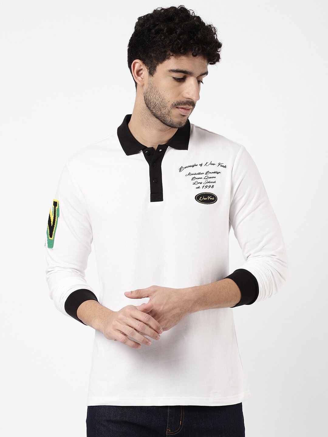 

R&B Men White Polo Collar Cotton T-shirt