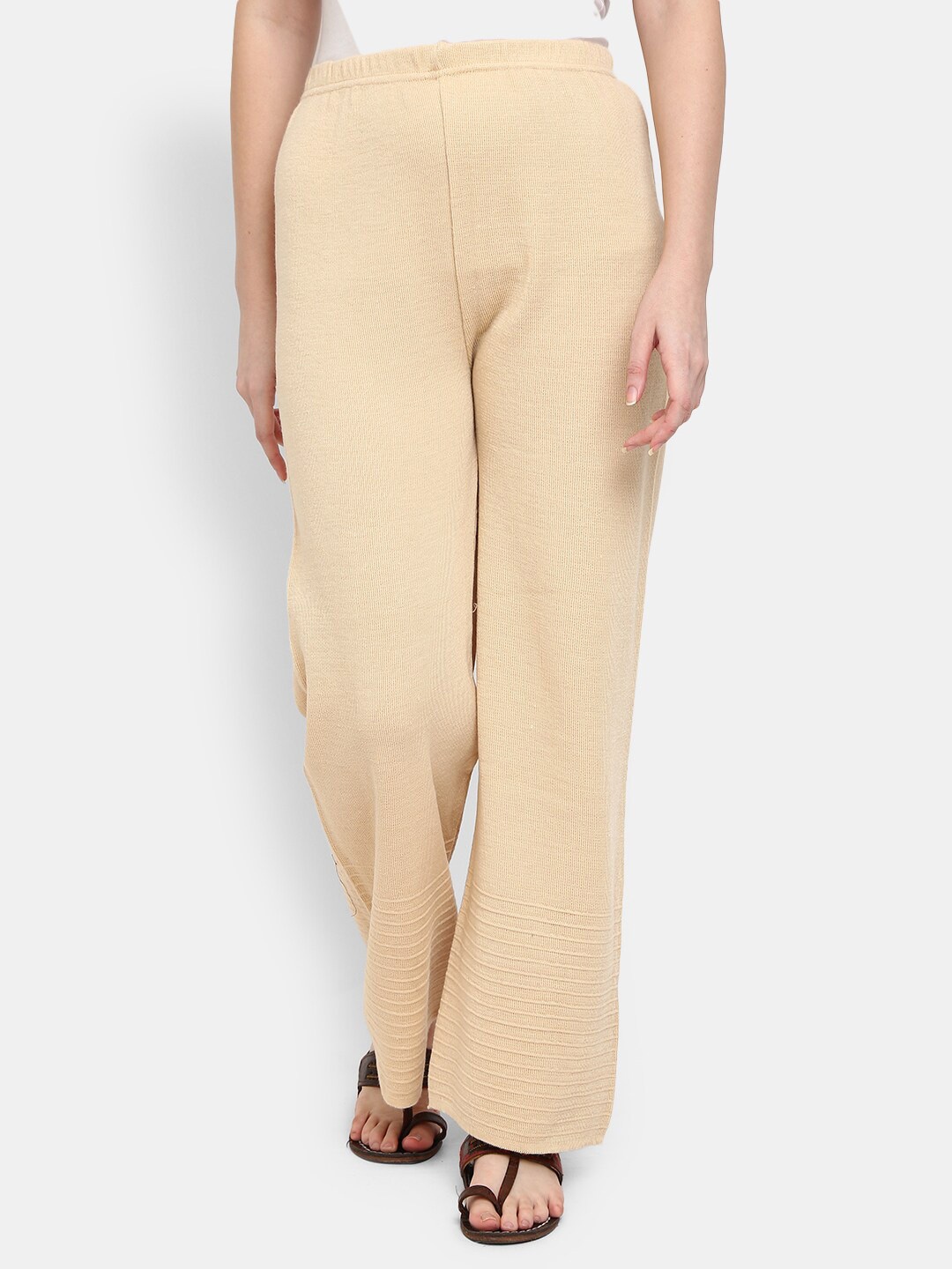 

V-Mart Women Beige Solid Knitted Cotton Palazzo