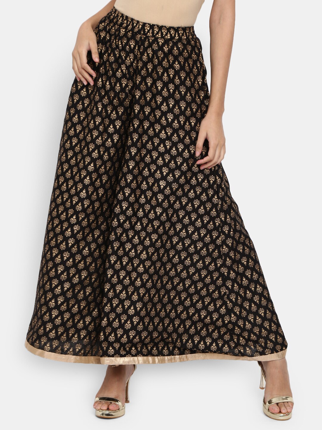 

V-Mart Women Black & Gold-Toned Ethnic Motifs Printed Ethnic Palazzo