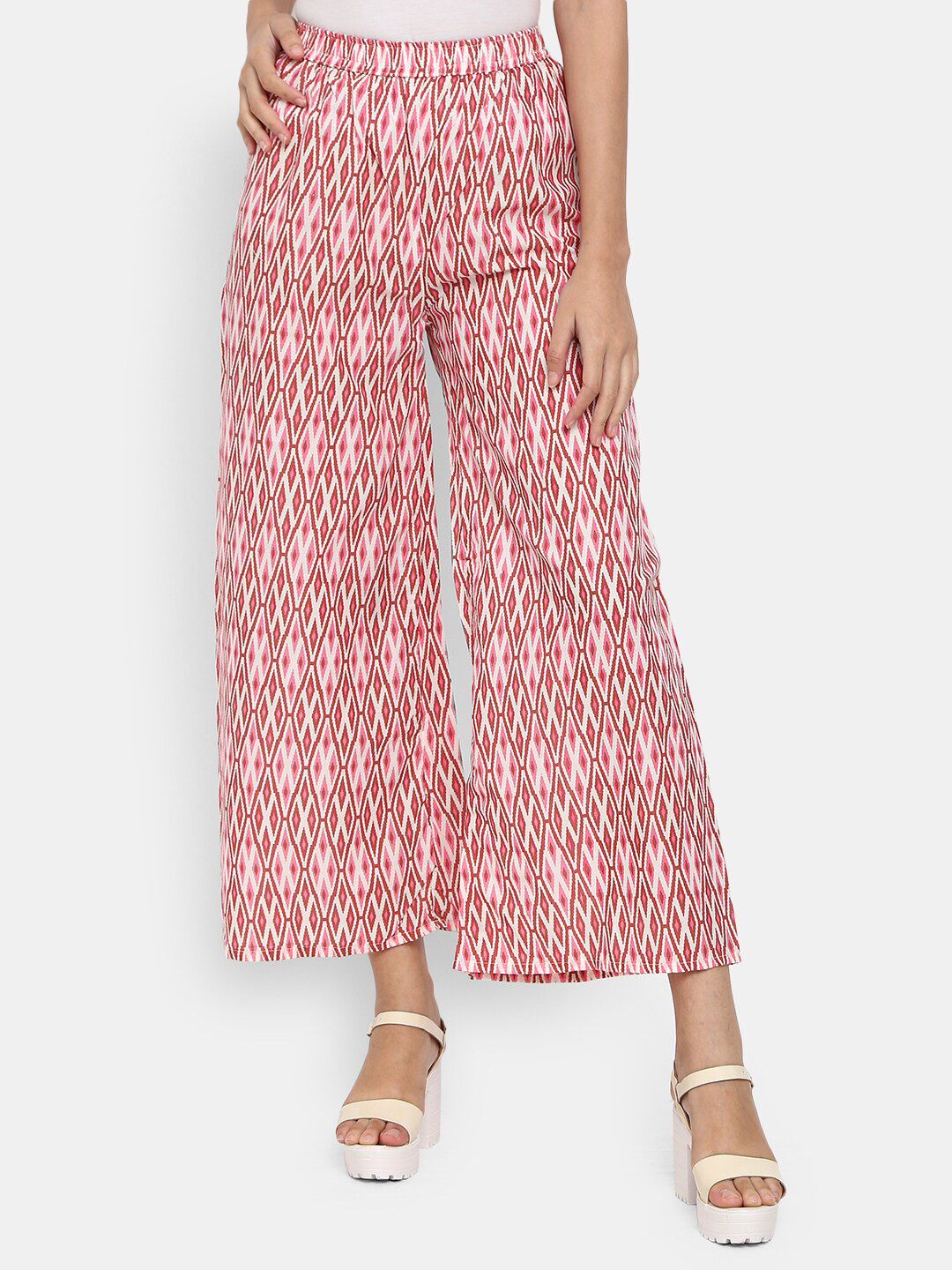 

V-Mart Women Pink & White Printed Cotton Palazzo