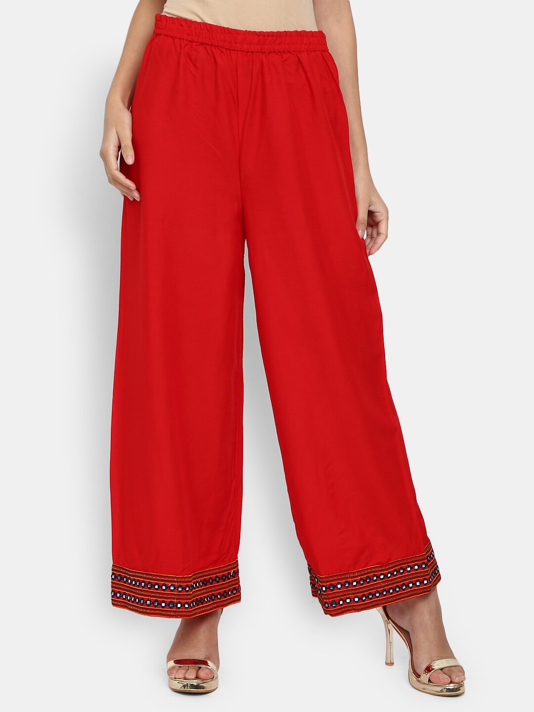 

V-Mart Women Red Embellished Palazzo