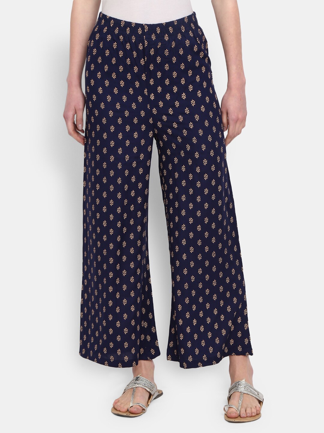 

V-Mart Women Blue & Gold-Toned Floral Printed Ethnic Palazzos