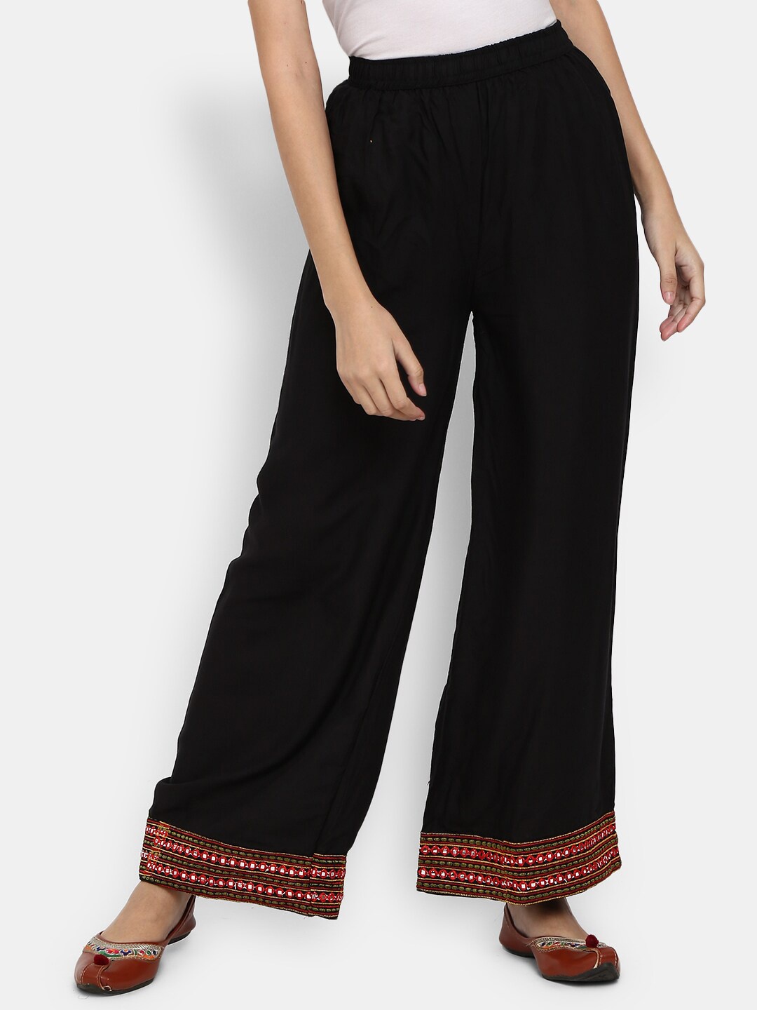 

V-Mart Women Black & Red Solid Palazzos