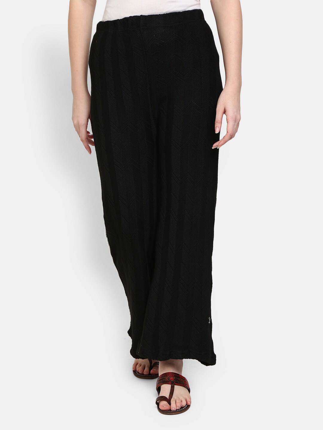 

V-Mart Women Black Self Design Knitted Palazzos
