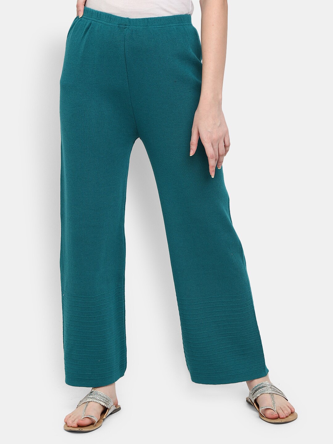 

V-Mart Women Teal Blue Knitted Palazzo