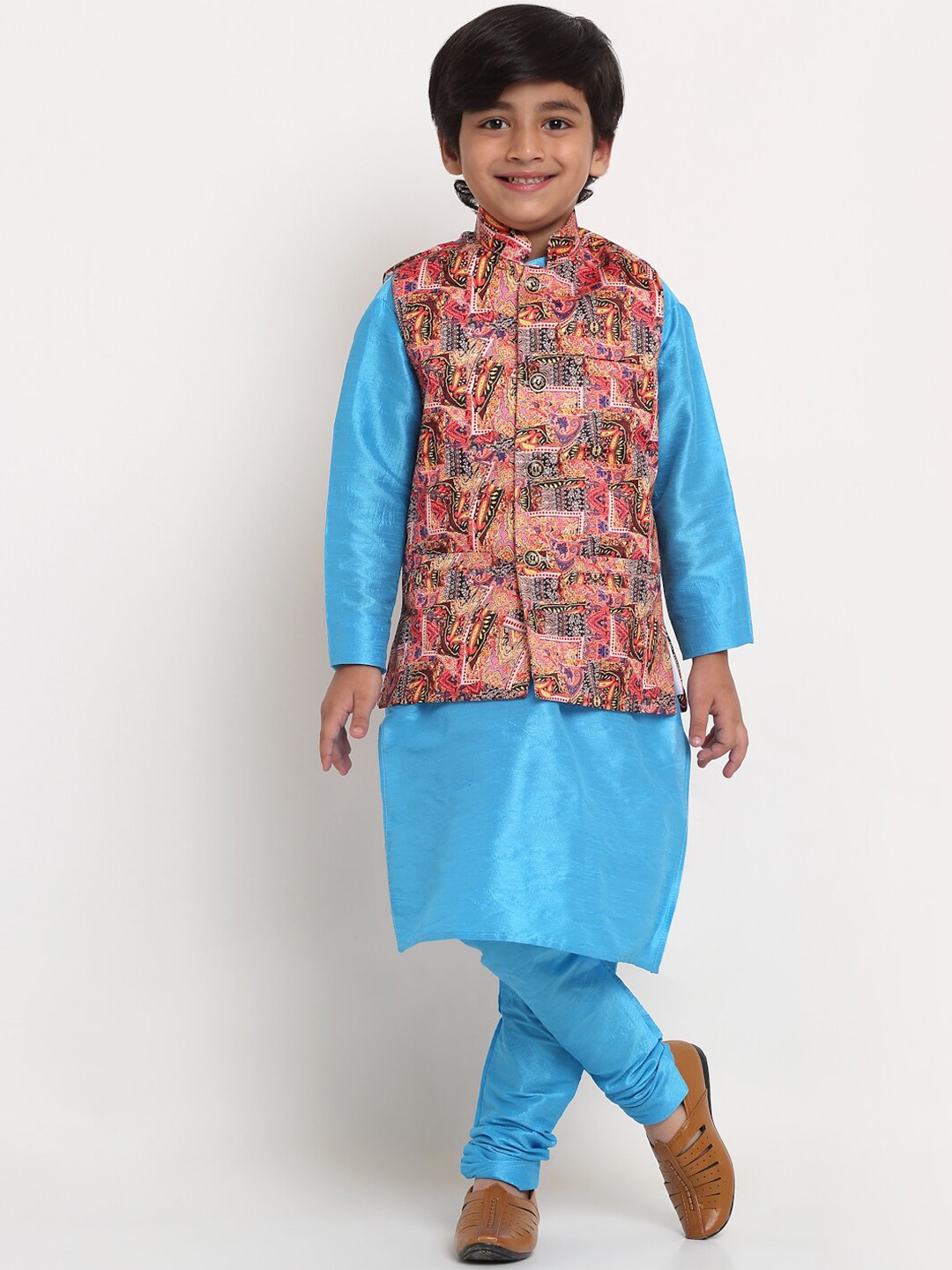 

Benstoke Boys Blue Printed Kurta with Churidar
