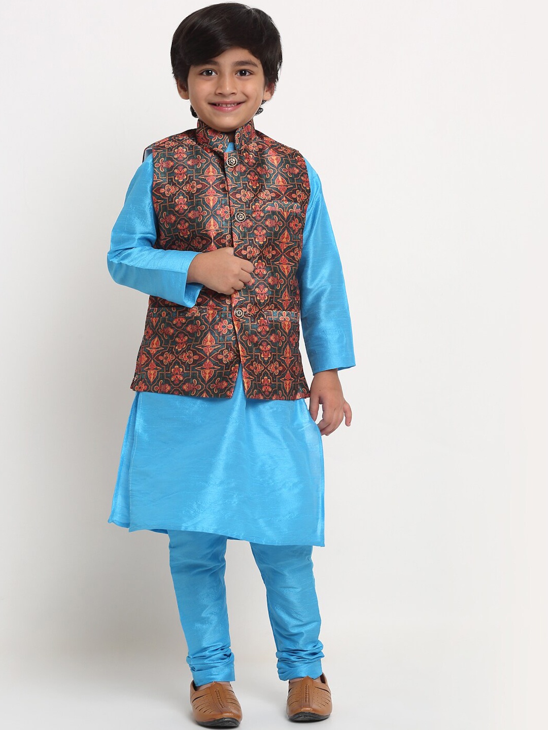 

Benstoke Boys Blue Floral Printed Kurta with Churidar