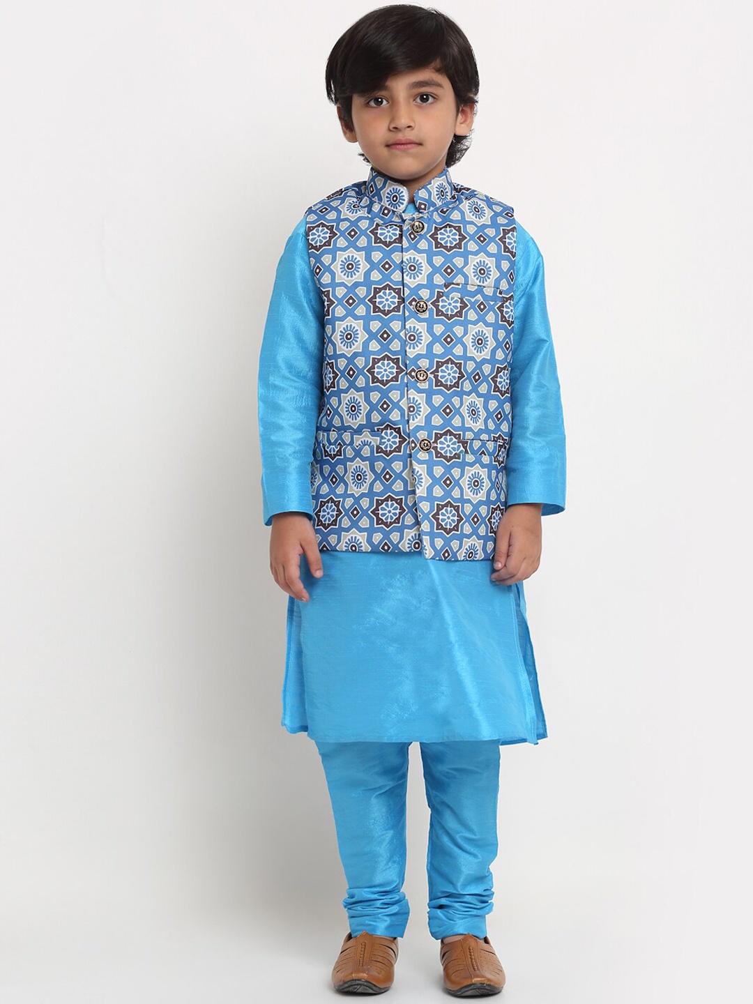 

Benstoke Boys Blue Printed Kurta with Churidar