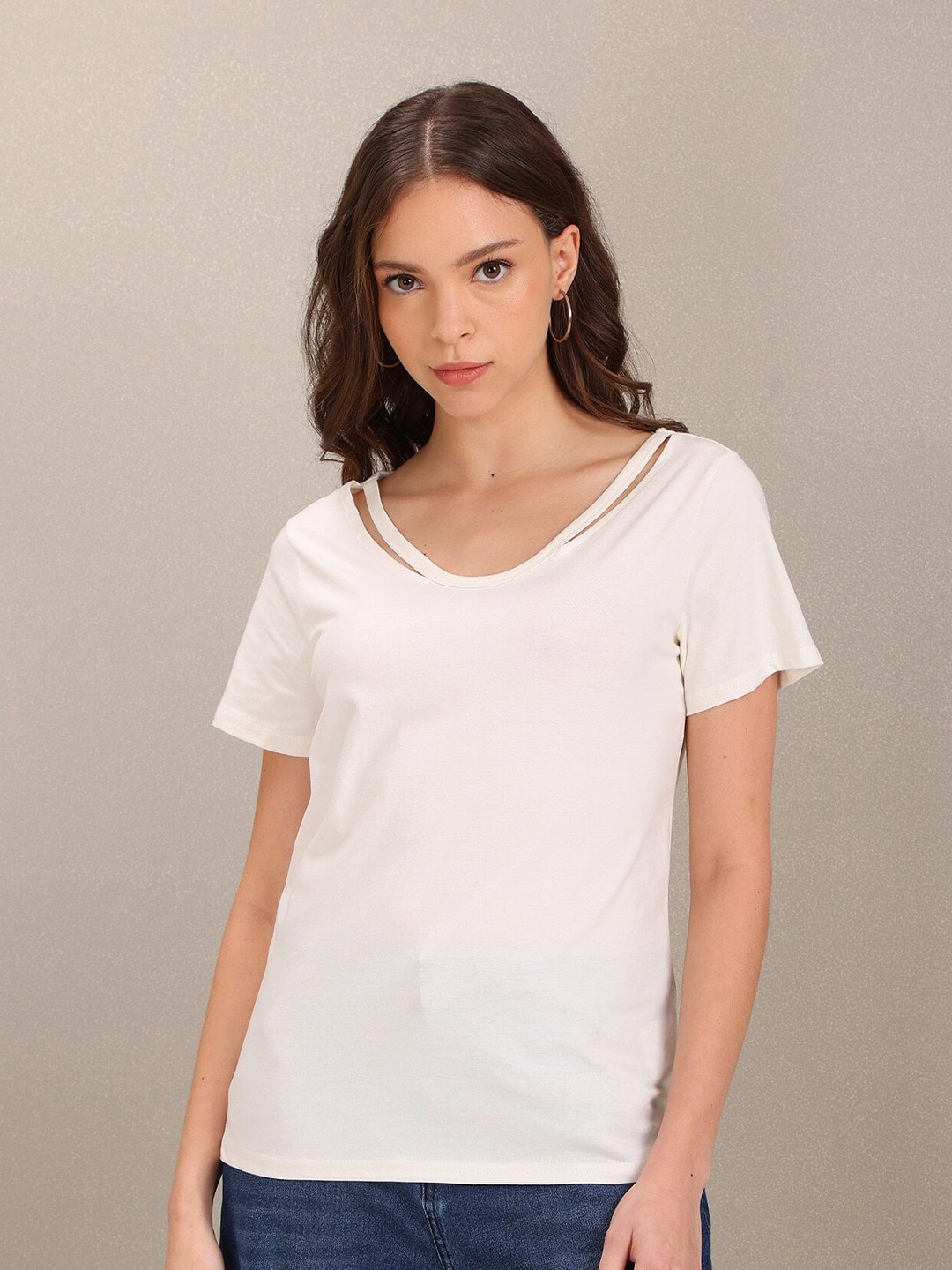 

U S Polo Assn Women White Polo Collar T-shirt