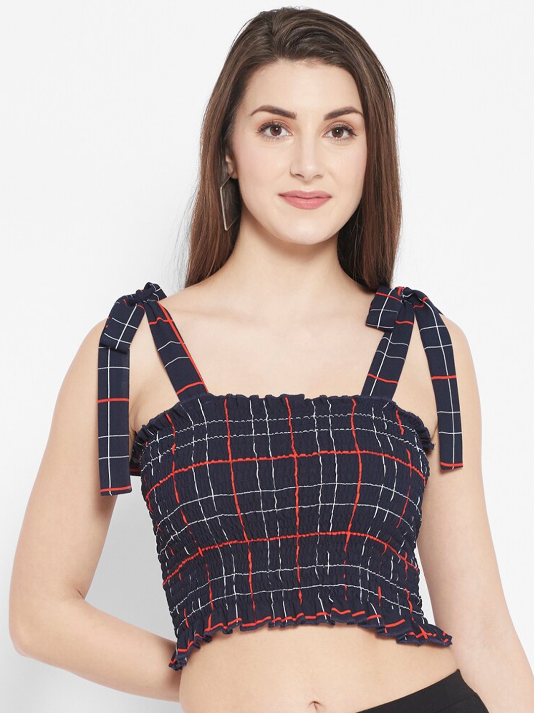 

I Love She Women Navy Blue Checked Bralette Crop Top